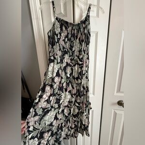 Old Navy Black Floral Fit and Flare Cami Midi Dress